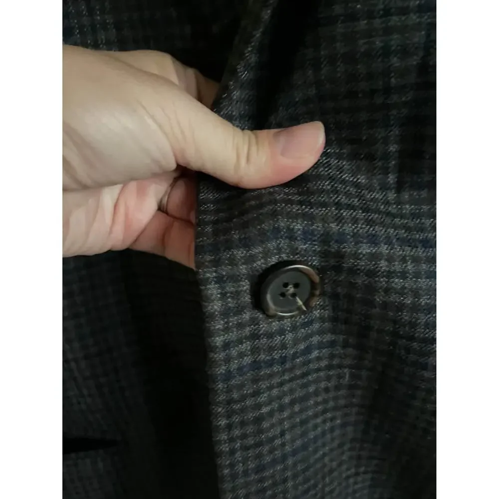 Men’s Stafford Herringbone Plaid Blazer Elbow Patch Wool Classic 42S Brown Navy